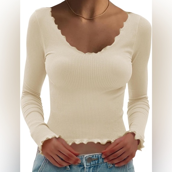 Ruffled Edge Ribbed Top - Picture 2 of 3